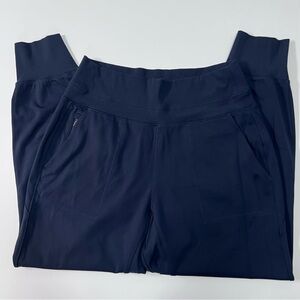 Athleta Navy Blue Joggers Women’s Medium High Rise Ribbed Waist Zip Pocket Pants
